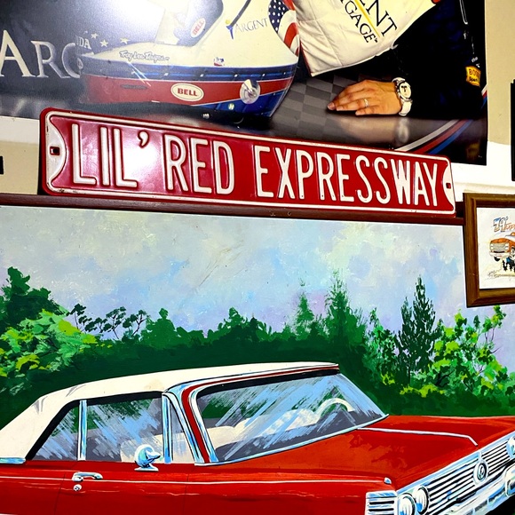 RARE 3’ VTG Metal Lil Red Expressway Street Sign Garage Man Cave - Picture 2 of 10